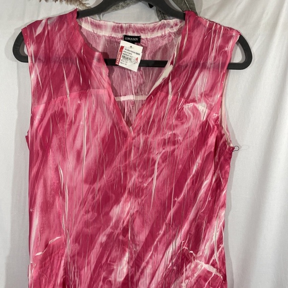 NEW $260 Komarov [ Large ] V-Neck Split Collar Pocket Dress‎ in Pink/White - Picture 5 of 12
